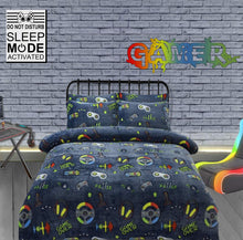 Load image into Gallery viewer, Gamer Station Glow In The Dark Teddy Duvet Set
