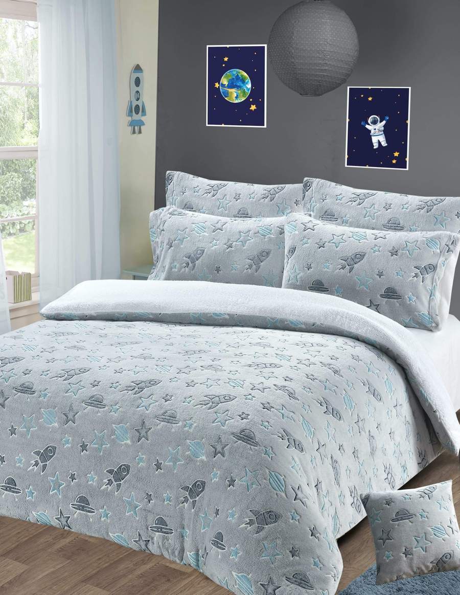 Outer Space Glow In The Dark Teddy Duvet Set