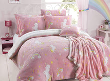 Load image into Gallery viewer, Rainbow Unicorn Glow In The Dark Teddy Duvet Set
