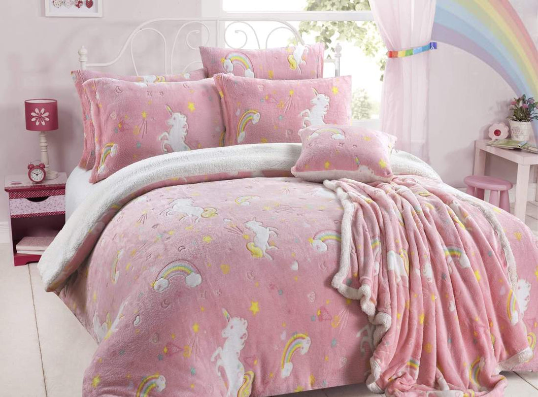 Rainbow Unicorn Glow In The Dark Teddy Duvet Set